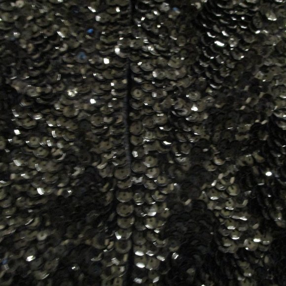 Vintage Black Covered Cocktail Jacket sz L Mandarin Collar - Picture 3 of 10